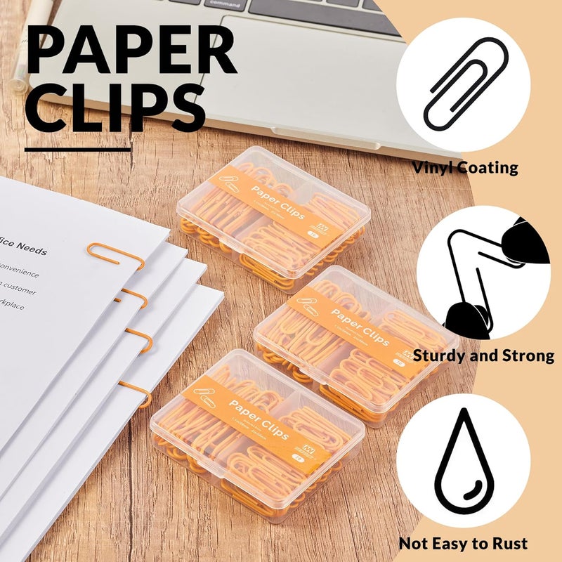 NEEWAY Colorful Paper Clips Assorted Sizes, Small and Large Paper Clips, 210 Count, 3 Pack of 70 (Orange) - Image 4